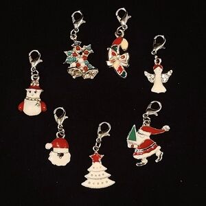Set of 7 Christmas-Themed  Enamel Charms with Lobster Clasps
